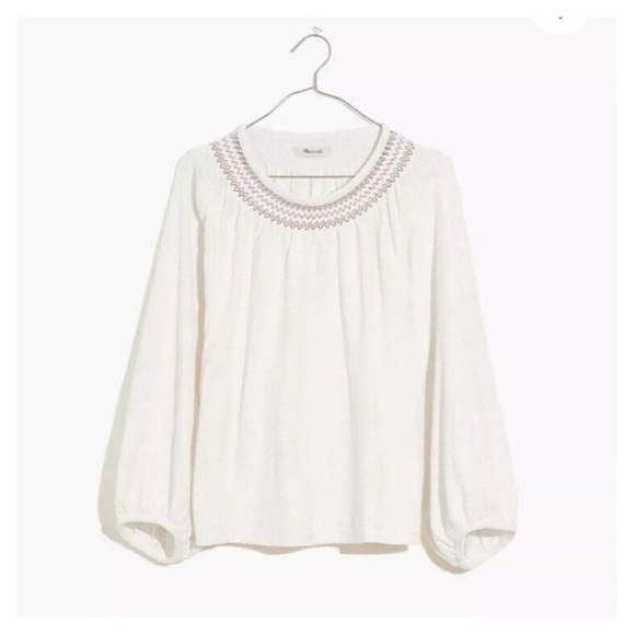 Madewell Cream Blouse with Puff Sleeves embroidered boho summer top - Picture 7 of 7